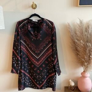 Mango floral long sleeve mini dress